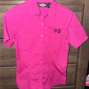 Woman’s Harley Davidson Hot Pink Short Sleeve Button-Up Shirt